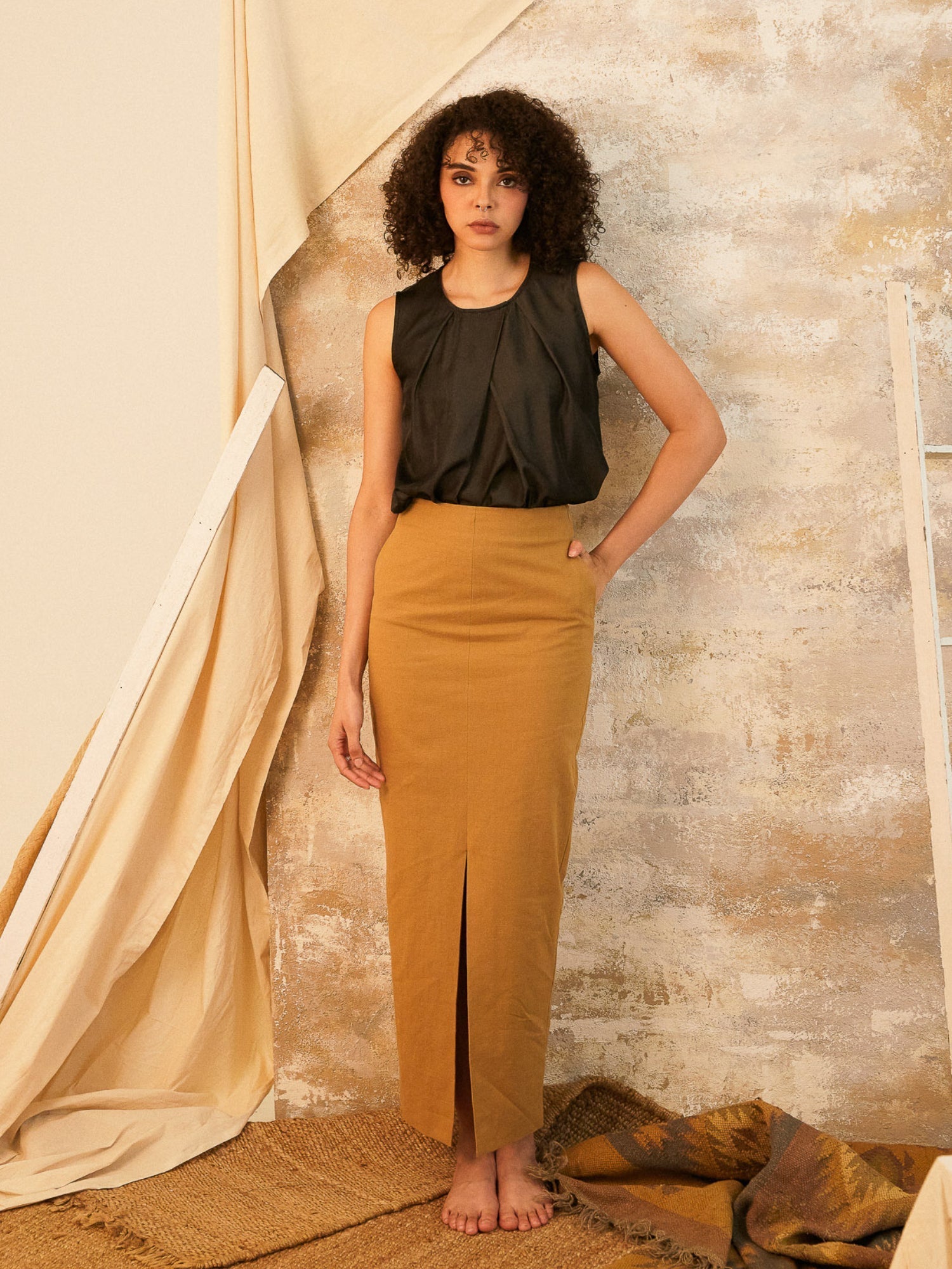 Cleo Linen Front Slit Maxi Skirt