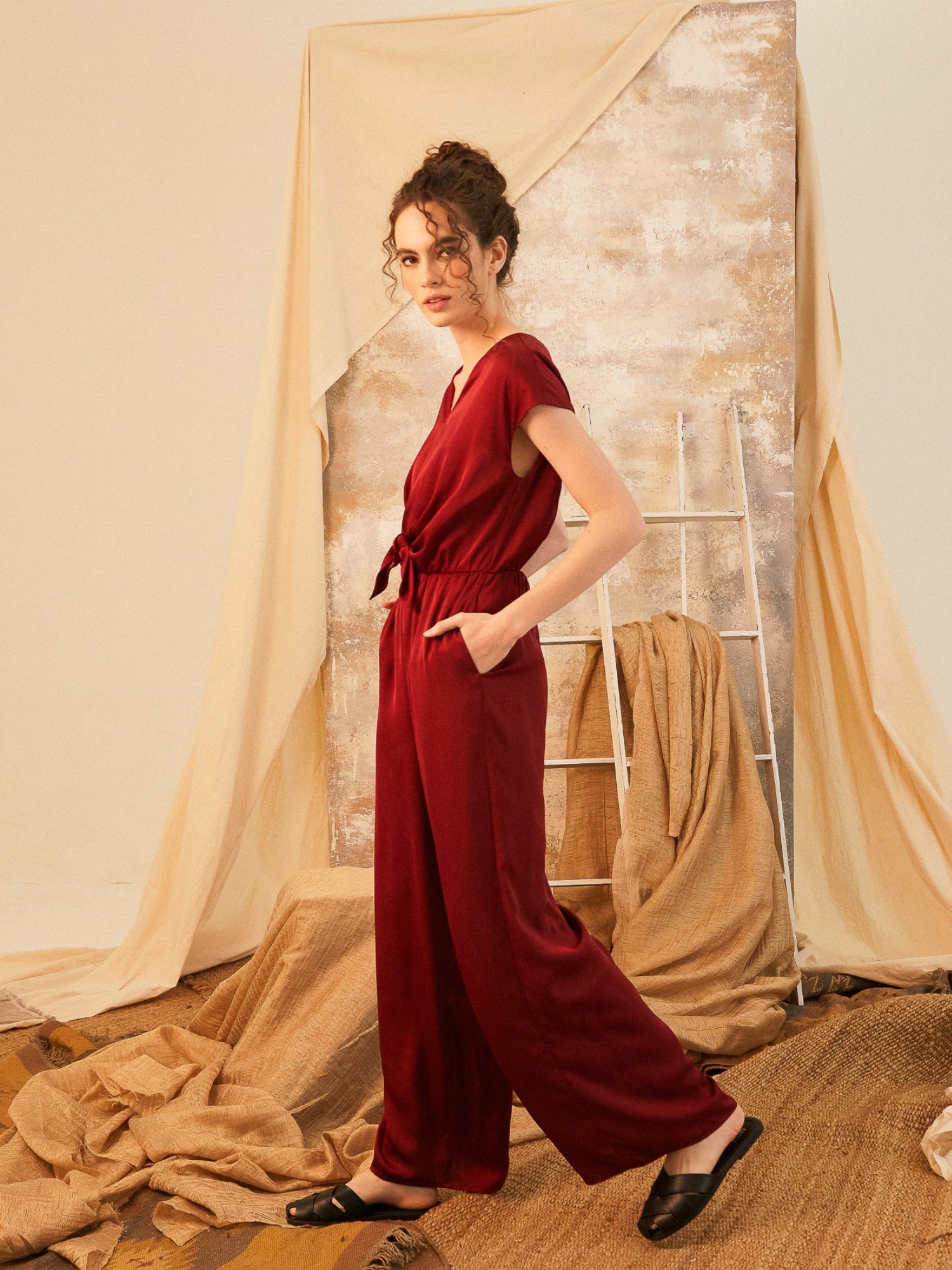 Zalin Front Twist Knot Jumpsuit